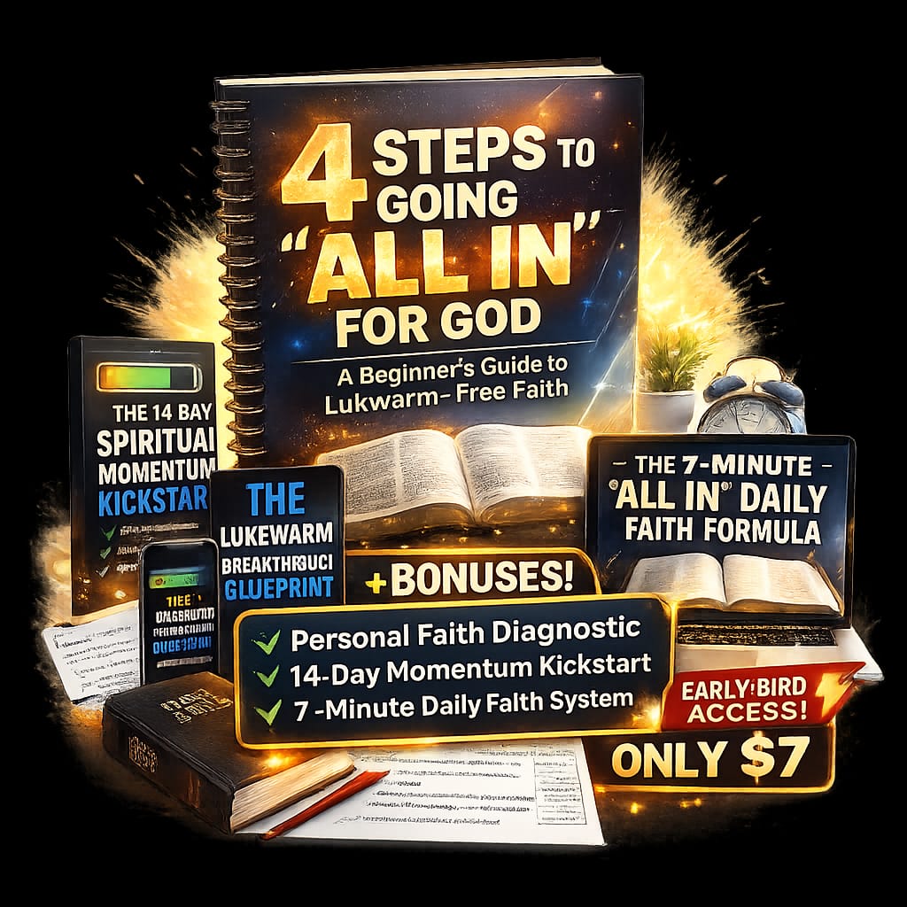 “4 Steps to Going All In for God: A Beginner’s Guide to Lukewarm-Free Faith.”